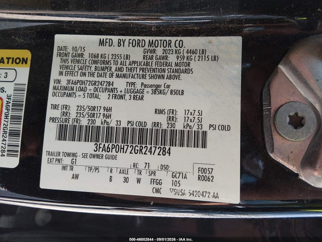Продаж на аукціоні авто 2016 Ford Fusion Se, vin: 3FA6P0H72GR247284, номер лоту: 46002844