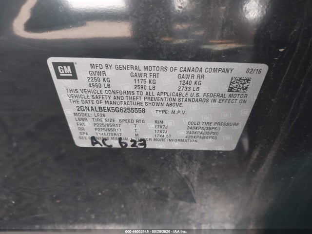 Chevrolet EQUINOX LS 2016 2GNALBEK5G6255558 Image 9