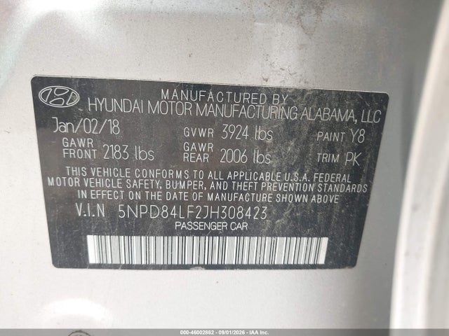 Продаж на аукціоні авто 2018 Hyundai Elantra Sel, vin: 5NPD84LF2JH308423, номер лоту: 46002862