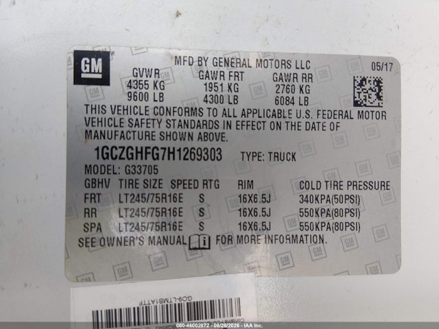 Aukcja sprzedaży 2017 Chevrolet Express 3500 Work Van, vin: 1GCZGHFG7H1269303, numer aukcji: 46002872