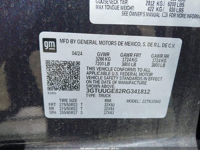 Продажа на аукционе авто 2024 Gmc Sierra 1500 4wd  Short Box Denali, vin: 3GTUUGE82RG341812, номер лота: 46002924