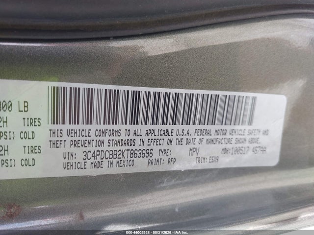 2019 Dodge Journey Se მანქანა იყიდება აუქციონზე, vin: 3C4PDCBB2KT863696, აუქციონის ნომერი: 46002928