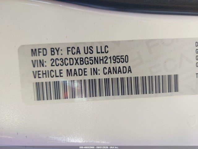 2C3CDXBG5NH219550 Dodge Charger Sxt Rwd