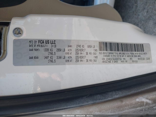 Aukcja sprzedaży 2018 Dodge Grand Caravan Sxt, vin: 2C4RDGCG8JR267164, numer aukcji: 46003000
