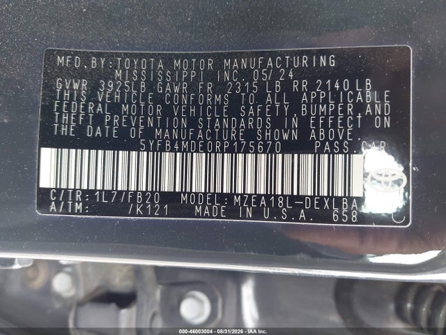 5YFB4MDE0RP175670 Toyota COROLLA LE