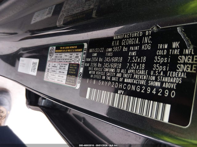 46003016 :رقم المزاد ، 5XYP2DHC0NG294290 vin ، 2022 Kia Telluride Lx مزاد بيع