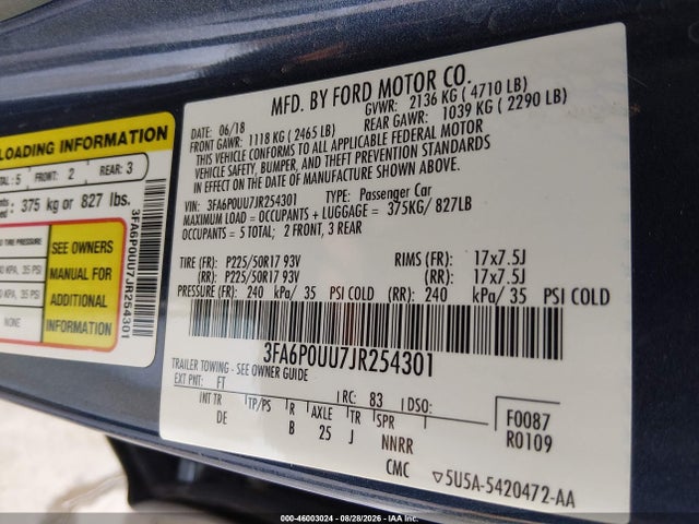 Aukcja sprzedaży 2018 Ford Fusion Hybrid S, vin: 3FA6P0UU7JR254301, numer aukcji: 46003024