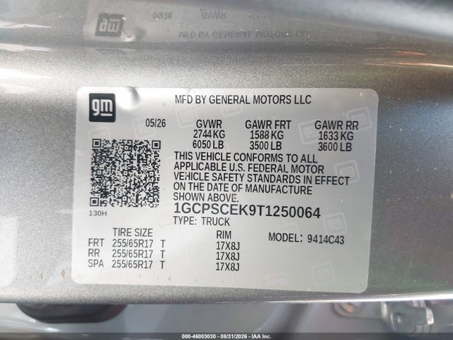 Aukcja sprzedaży 2026 Chevrolet Colorado Lt, Rwd, vin: 1GCPSCEK9T1250064, numer aukcji: 46003030