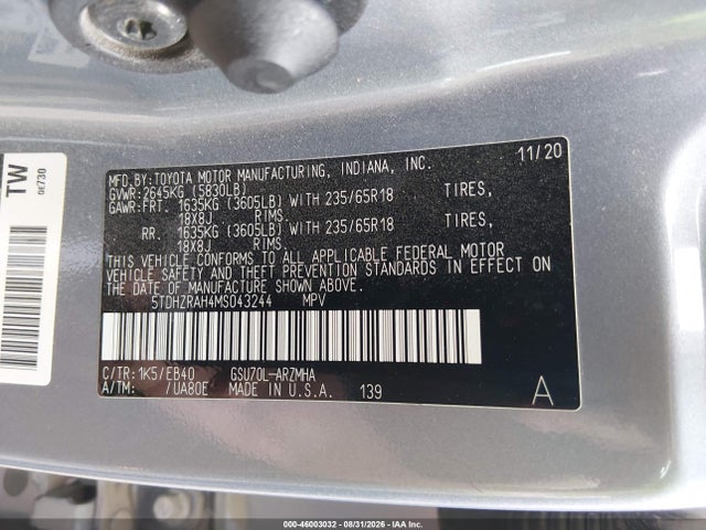 Toyota Highlander Xle 2021 5TDHZRAH4MS043244 Image 9