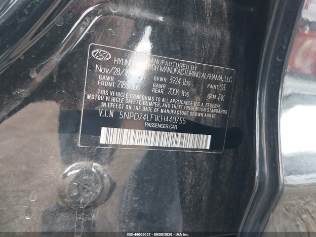 Продаж на аукціоні авто 2019 Hyundai Elantra Se, vin: 5NPD74LF1KH440755, номер лоту: 46003037