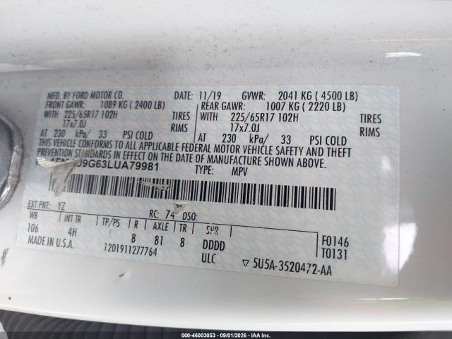 1FMCU9G63LUA79981 Ford ESCAPE SE