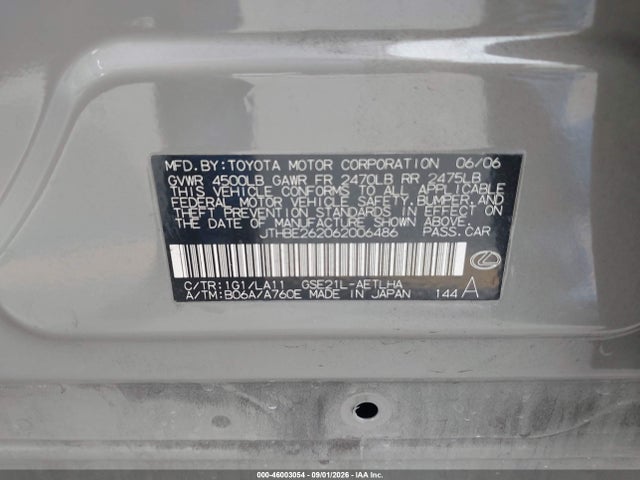 Продажа на аукционе авто 2006 Lexus Is 350, vin: JTHBE262062006486, номер лота: 46003054