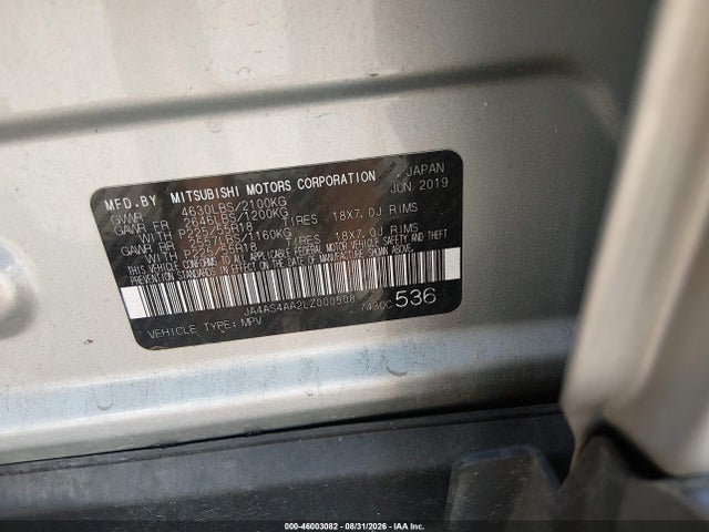 46003082 :رقم المزاد ، JA4AS4AA2LZ000508 vin ، 2020 Mitsubishi Eclipse Cross Le 1.5t مزاد بيع