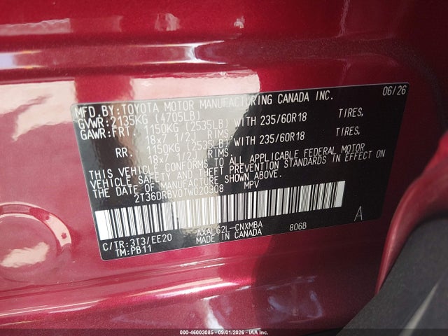 Aukcja sprzedaży 2026 Toyota Rav4 Xle Premium, vin: 2T36DRBV0TW020308, numer aukcji: 46003085