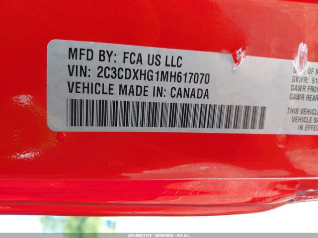 Aukcja sprzedaży 2021 Dodge Charger Gt Rwd, vin: 2C3CDXHG1MH617070, numer aukcji: 46003105