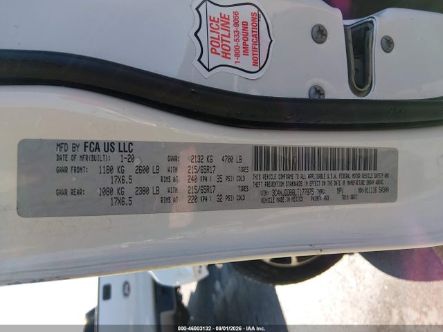 46003132 :رقم المزاد ، 3C4NJDDB6LT177875 vin ، 2020 Jeep Compass Trailhawk 4x4 مزاد بيع