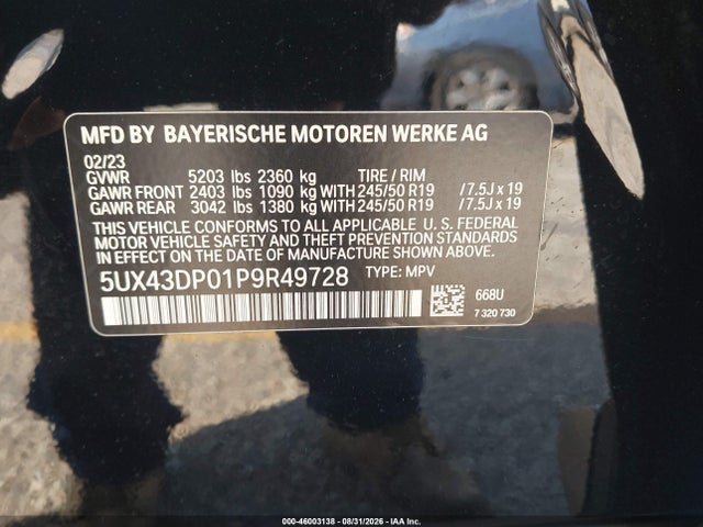 Aukcja sprzedaży 2023 Bmw X3 Sdrive30i, vin: 5UX43DP01P9R49728, numer aukcji: 46003138