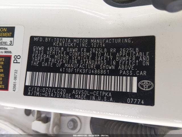 Toyota CAMRY XSE 2015 4T1BF1FK9FU486861 Image 9