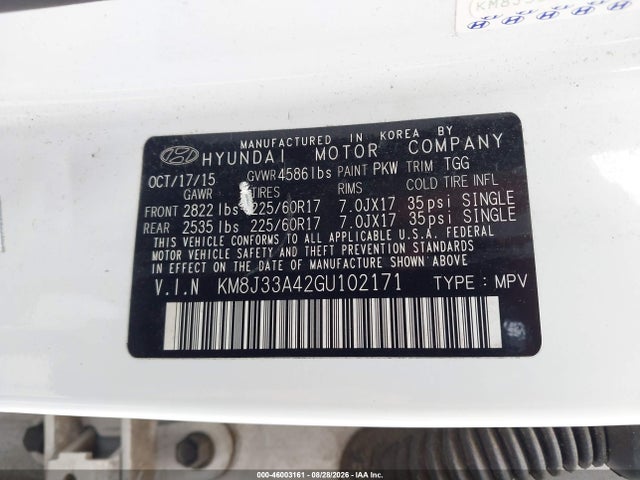 KM8J33A42GU102171 Hyundai TUCSON SE