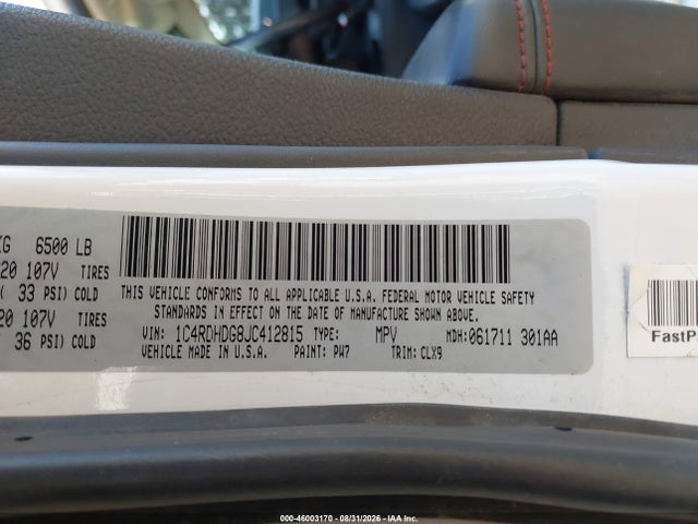 Продажа на аукционе авто 2018 Dodge Durango Gt Rwd, vin: 1C4RDHDG8JC412815, номер лота: 46003170