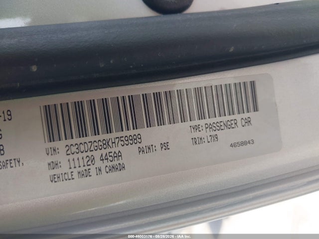 46003176 :رقم المزاد ، 2C3CDZGG8KH759989 vin ، 2019 Dodge Challenger Sxt Awd مزاد بيع