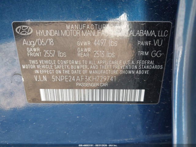 Продажа на аукционе авто 2019 Hyundai Sonata Se, vin: 5NPE24AF3KH729741, номер лота: 46003181