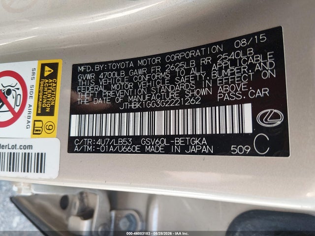 Lexus ES 350 2016 JTHBK1GG3G2221262 Image 9