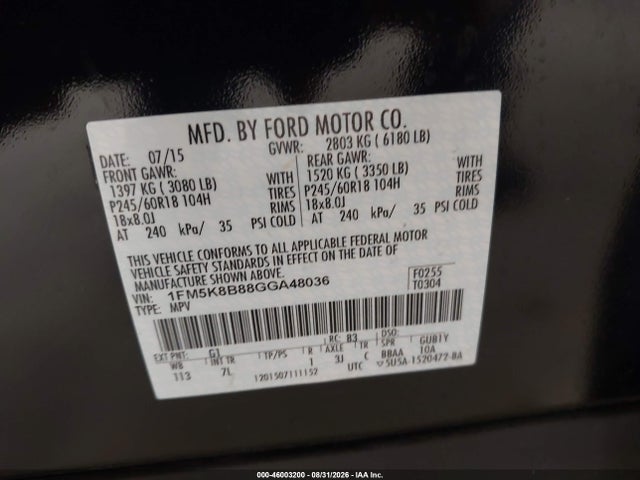 Продаж на аукціоні авто 2016 Ford Explorer, vin: 1FM5K8B88GGA48036, номер лоту: 46003200