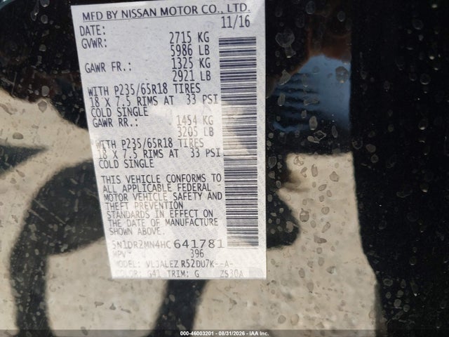 Nissan Pathfinder Sv 2017 5N1DR2MN4HC641781 Image 9