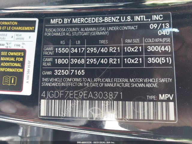2014 Mercedes-benz Gl 63 Amg 4matic მანქანა იყიდება აუქციონზე, vin: 4JGDF7EE9EA303871, აუქციონის ნომერი: 46003226