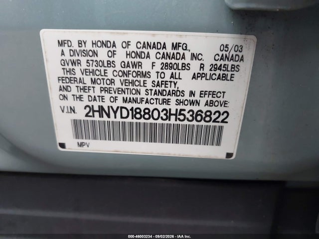 Продаж на аукціоні авто 2003 Acura Mdx, vin: 2HNYD18803H536822, номер лоту: 46003234