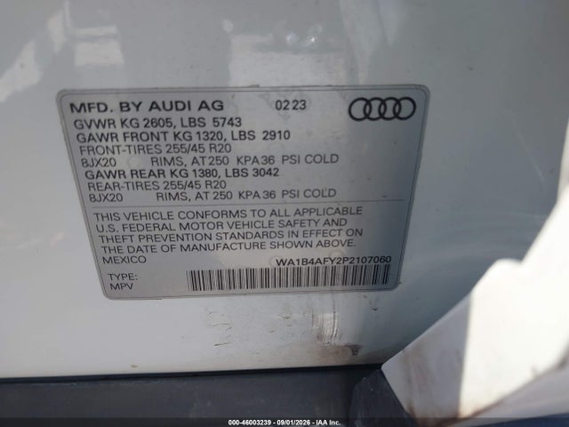 Aukcja sprzedaży 2023 Audi Sq5 Premium Plus Tfsi Quattro Tiptronic, vin: WA1B4AFY2P2107060, numer aukcji: 46003239