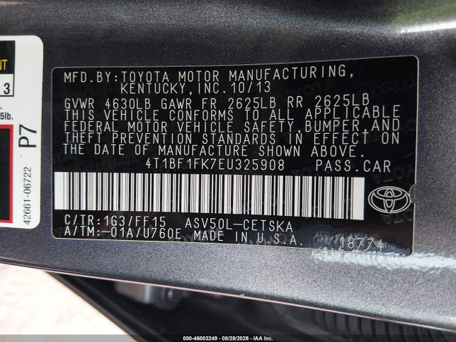 Aukcja sprzedaży 2014 Toyota Camry Se, vin: 4T1BF1FK7EU325908, numer aukcji: 46003249