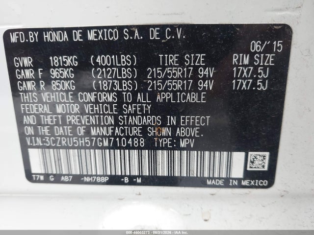 3CZRU5H57GM710488 Honda HR-V EX