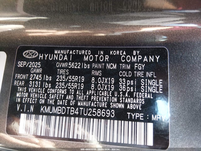 46003319 :رقم المزاد ، KMUMBDTB4TU258693 vin ، 2026 Genesis Gv70 2.5t Advanced مزاد بيع