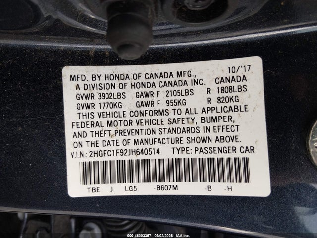 Honda Civic Touring 2018 2HGFC1F92JH640514 Image 9