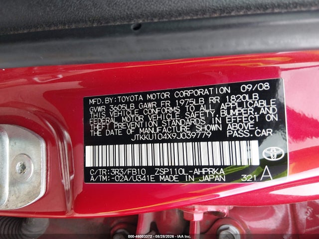 2009 Scion Xd მანქანა იყიდება აუქციონზე, vin: JTKKU104X9J039779, აუქციონის ნომერი: 46003372