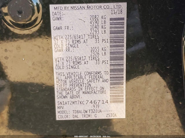 Nissan ROGUE SV 2019 5N1AT2MT7KC746714 Image 9