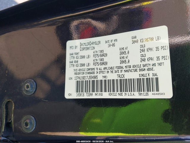 46003430 :رقم المزاد ، 1D7HU18217J554905 vin ، 2007 Dodge Ram 1500 St/slt مزاد بيع