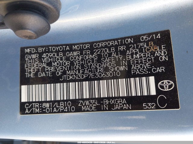 Продаж на аукціоні авто 2014 Toyota Prius Plug-in Advanced, vin: JTDKN3DP7E3063010, номер лоту: 46003439
