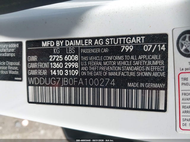 WDDUG7JB0FA100274 Mercedes-Benz S 63 AMG