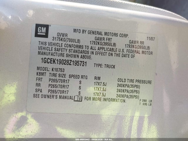 Aukcja sprzedaży 2008 Chevrolet Silverado 1500 Work Truck, vin: 1GCEK19028Z195731, numer aukcji: 46003442