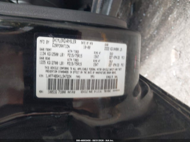 Aukcja sprzedaży 2001 Jeep Cherokee Sport, vin: 1J4FF48S41L547224, numer aukcji: 46003458