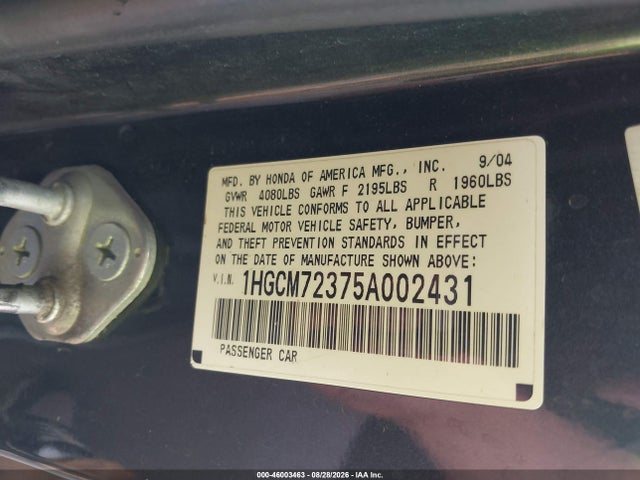 Продажа на аукционе авто 2005 Honda Accord 2.4 Lx, vin: 1HGCM72375A002431, номер лота: 46003463