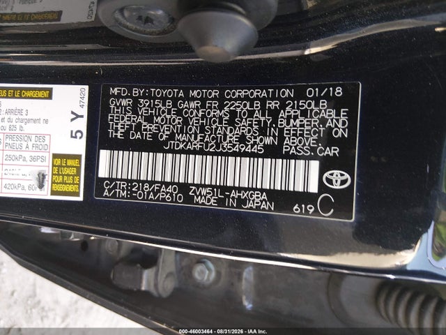 Toyota Prius Three 2018 JTDKARFU2J3549445 Image 9