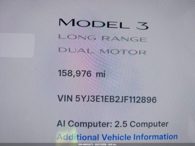 Продаж на аукціоні авто 2018 Tesla Model 3 Long Range/performance, vin: 5YJ3E1EB2JF112896, номер лоту: 46003473