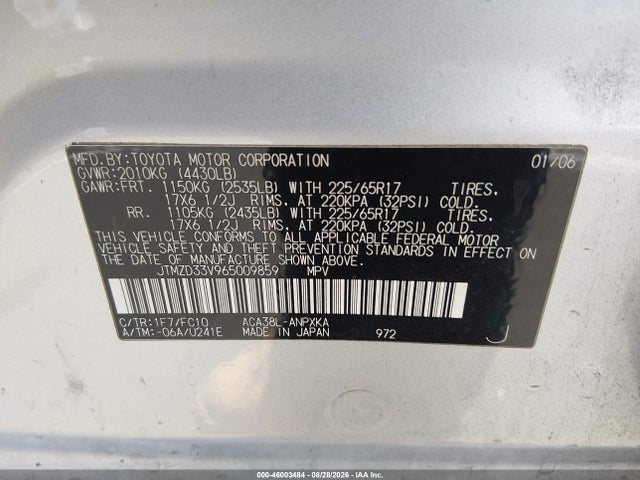 Aukcja sprzedaży 2006 Toyota Rav4, vin: JTMZD33V965009859, numer aukcji: 46003484