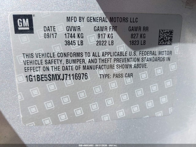 1G1BE5SMXJ7116976 Chevrolet Cruze Lt Auto