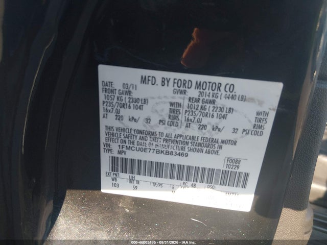 Aukcja sprzedaży 2011 Ford Escape Limited, vin: 1FMCU0E77BKB83469, numer aukcji: 46003495