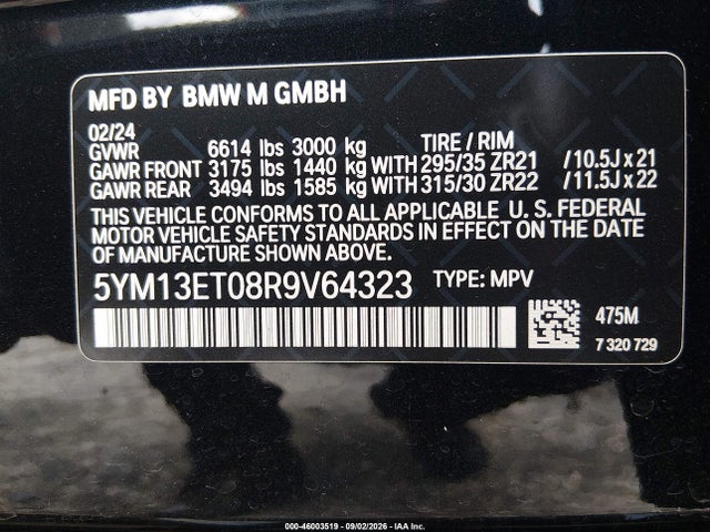 46003519 :رقم المزاد ، 5YM13ET08R9V64323 vin ، 2024 Bmw X5 M Competition مزاد بيع